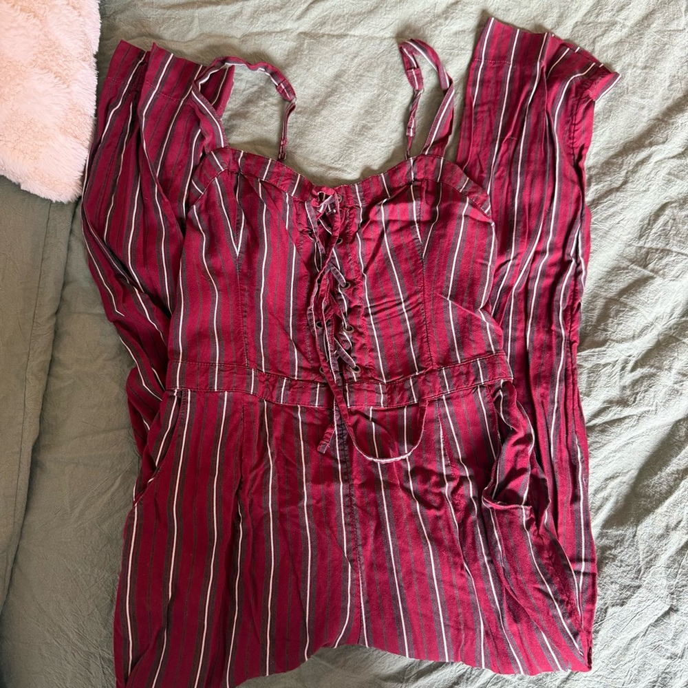 Hollister Burgundy Striped Romper jumpsuit